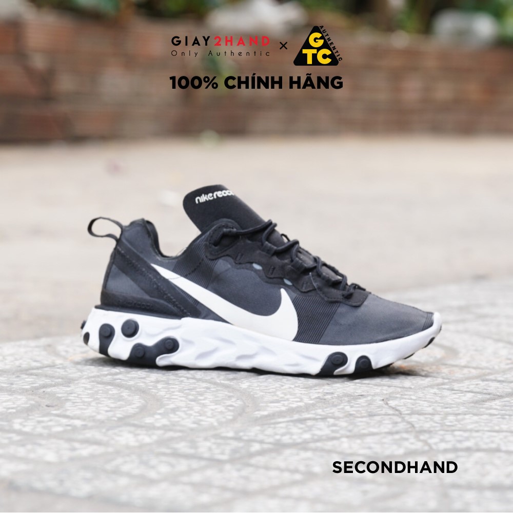 [Secondhand] Giày Chạy Bộ NIKE REACT ELEMENT 55  BLACK / WHITE BQ6166-003 CŨ CHÍNH HÃNG