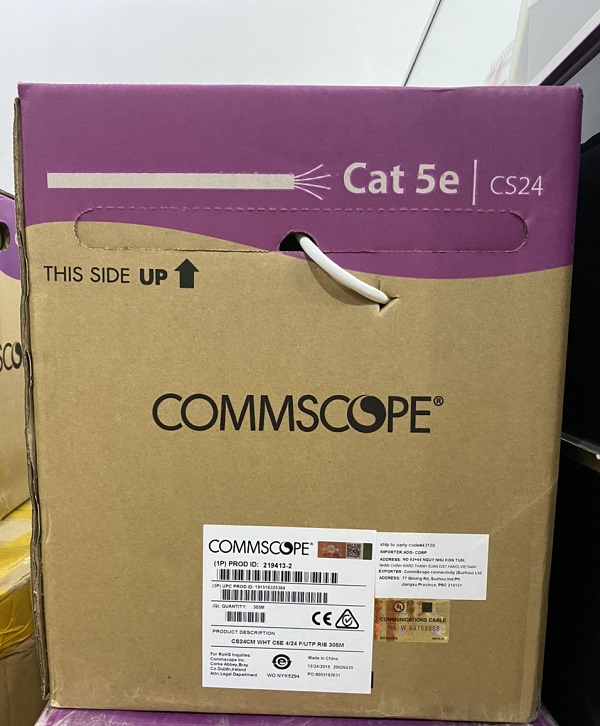 219413-2 : Cáp F/UTP, Cat.5e, 4 đôi, PVC, 24AWG, Solid, màu trắng, 305m