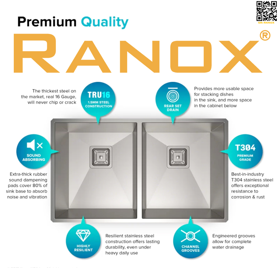 Chậu rửa bát ranox âm bàn đá RN4411 - 02