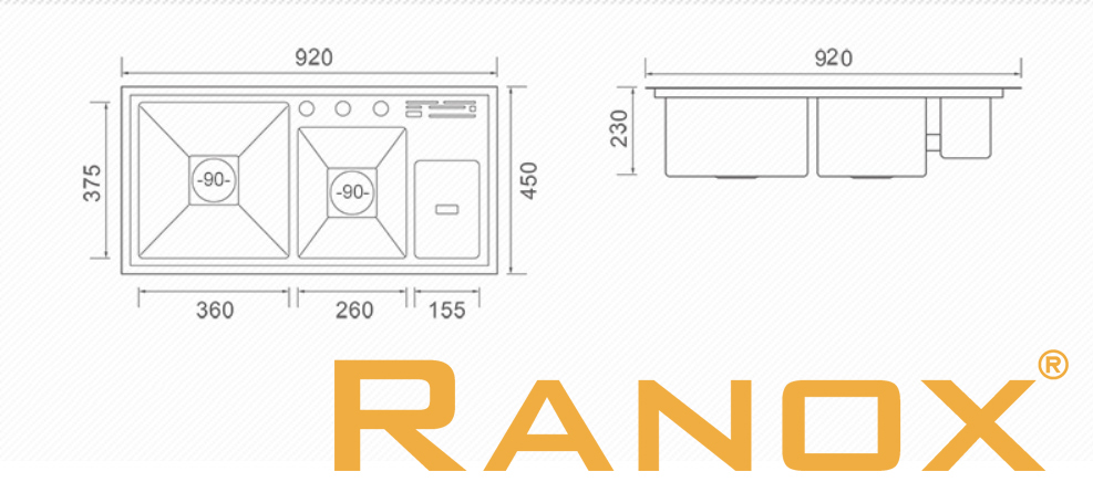 Chậu rửa bát Ranox 3 hố RN4433 01