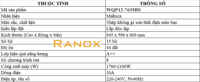Máy Rửa Bát Malloca WQP12-7635BS - 03