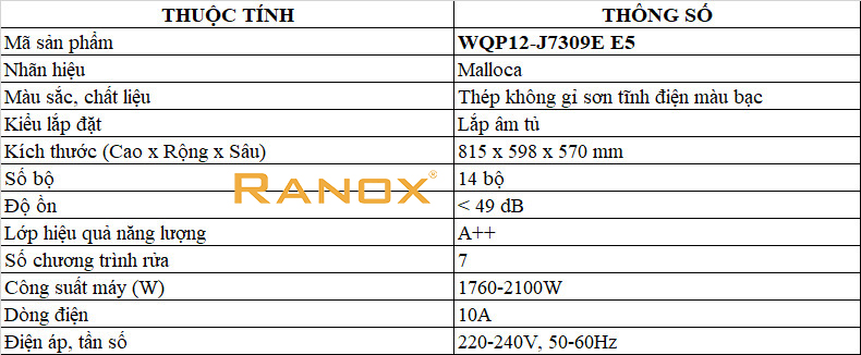 Máy Rửa Bát Malloca WQP12 J7309E E5 - 05