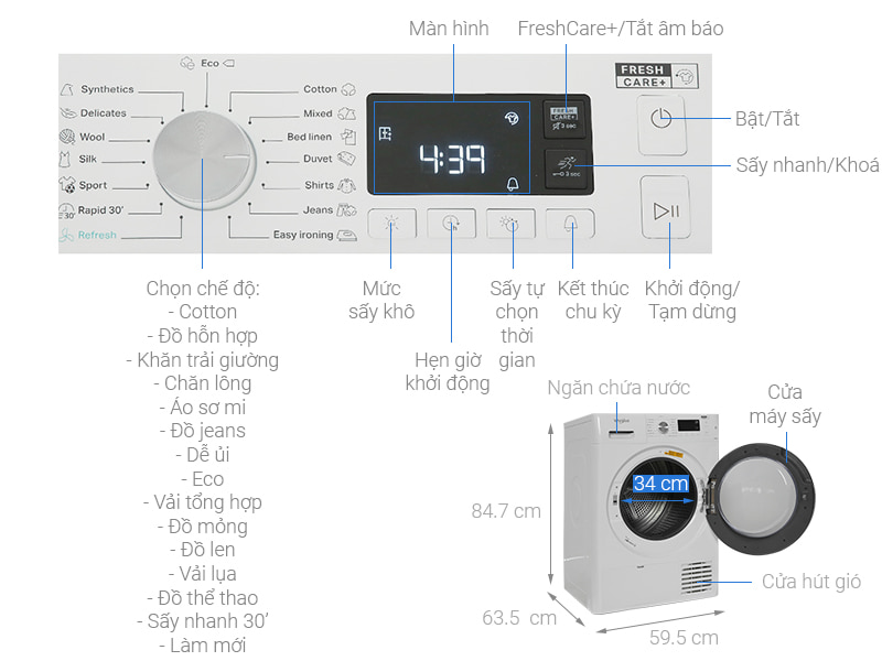 Máy sấy ngưng tụ Whirlpool 8 Kg FFTCM118XB EE 5