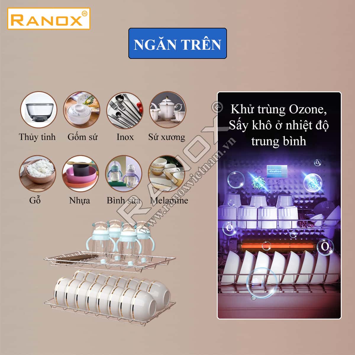 TỦ SẤY BÁT GIA ĐÌNH ĐIỀU KHIỂN CẢM ỨNG MÀU NÂU CAFE 02
