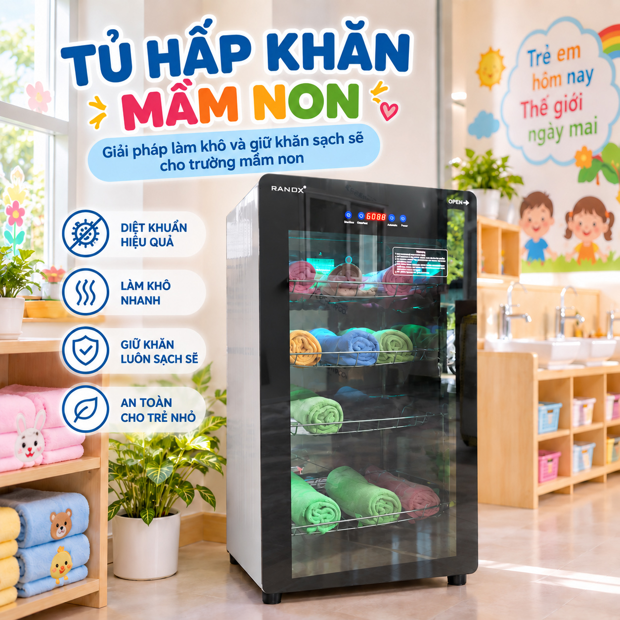 Tủ hấp khăn mầm non