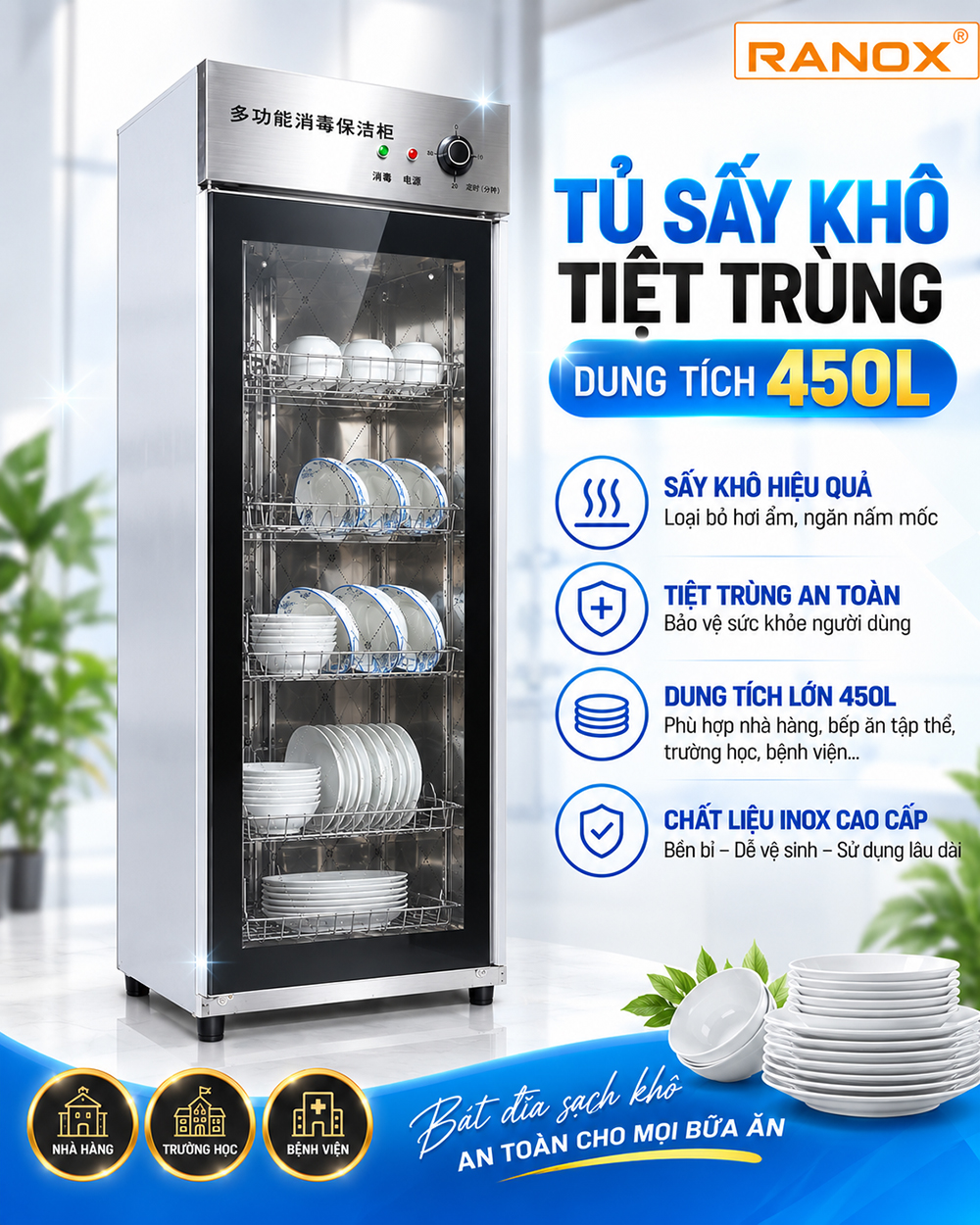 Tủ sấy bát cho trường mầm non 450L