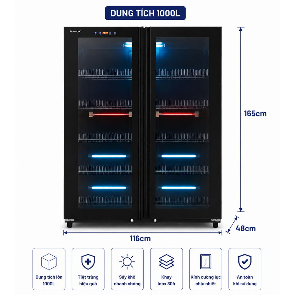 TỦ SẤY TIỆT TRÙNG RANOX 1000L CAO CẤP
