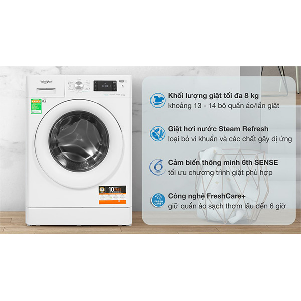 Máy giặt Whirlpool Inverter 8 Kg FFB8458WV EU