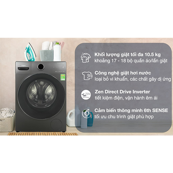 Máy giặt Whirlpool Inverter 10.5 Kg FWMD10502FG