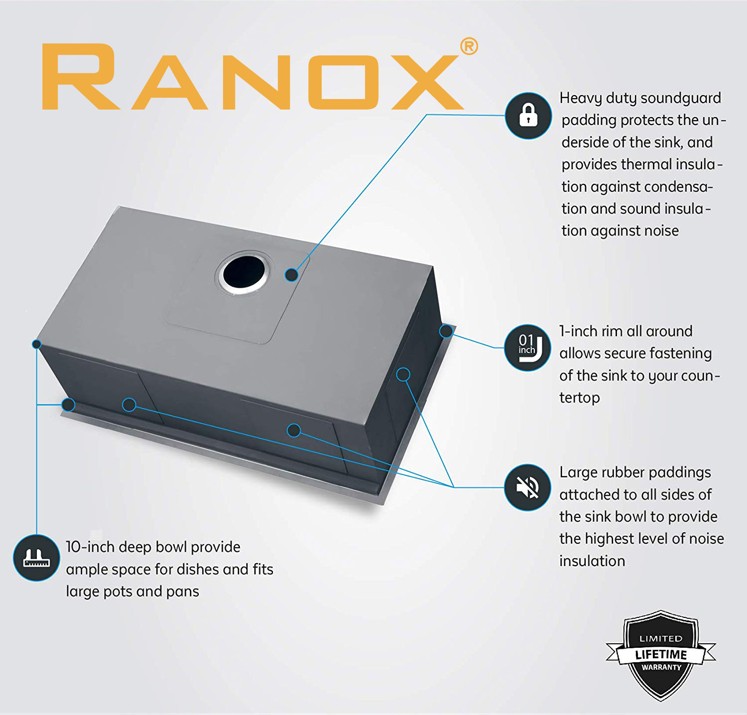 CHẬU RỬA BÁT RANOX 1 HỐ CAO CẤP RN4455