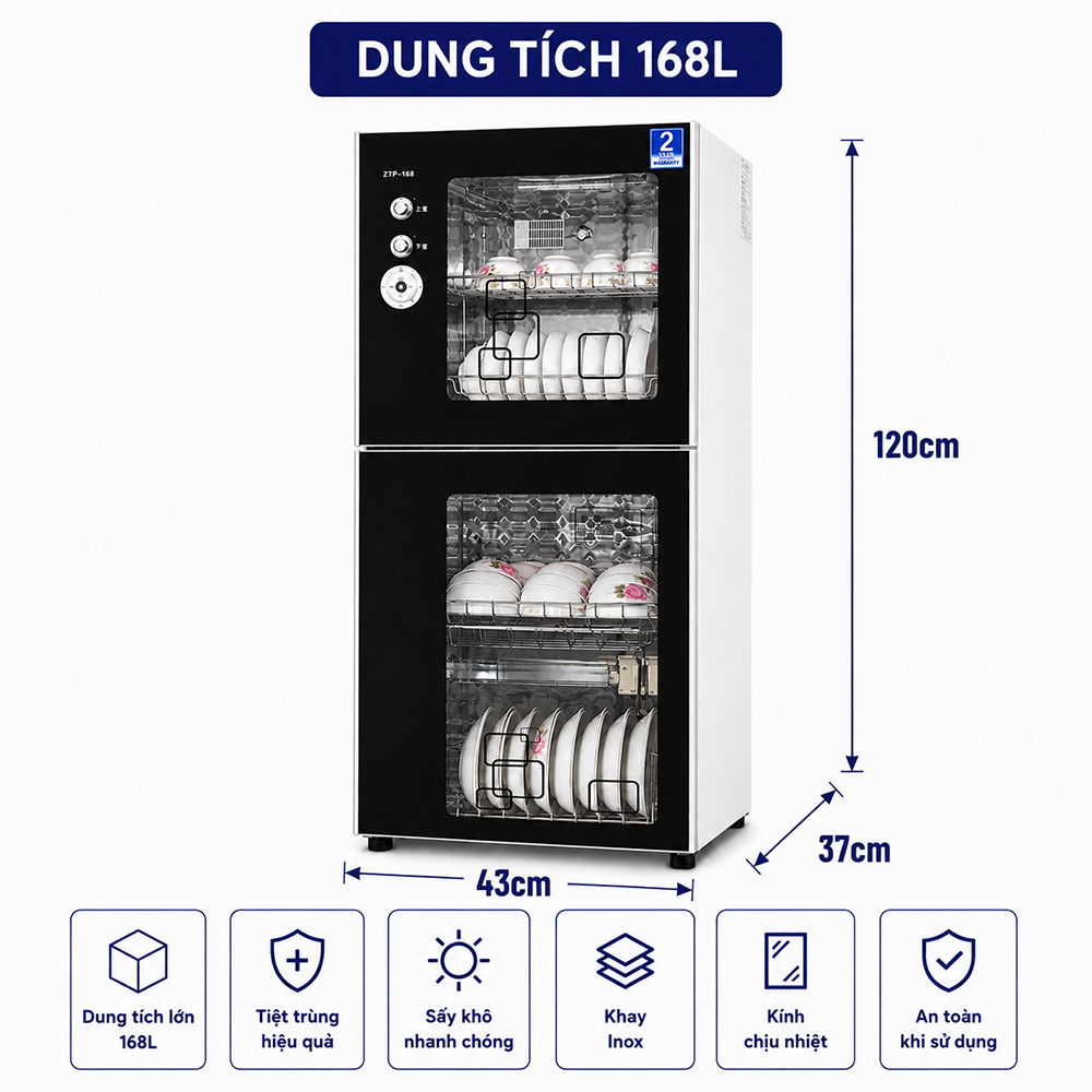 TỦ DIỆT KHUẨN BÁT ĐĨA 168L ĐIỀU CHỈNH THỜI GIAN