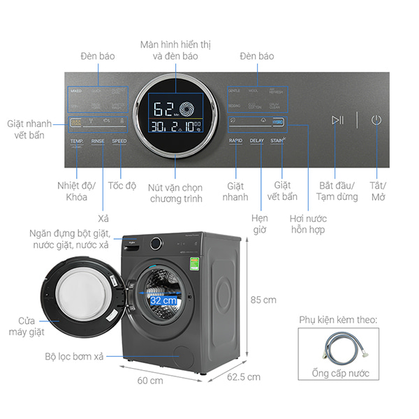 Máy giặt Whirlpool Inverter 10.5 Kg FWMD10502FG