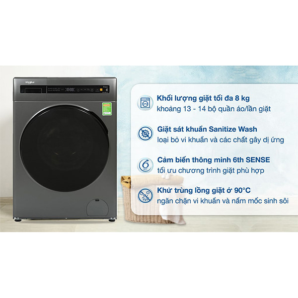 Máy giặt Whirlpool Inverter 8 kg FWEB8002FWG