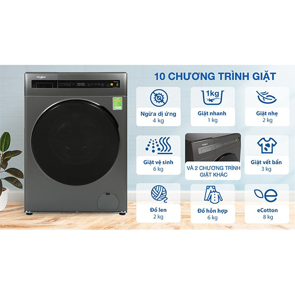 Máy giặt Whirlpool Inverter 8 kg FWEB8002FWG