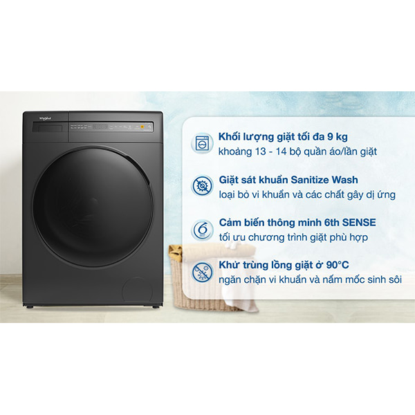 Máy giặt Whirlpool Inverter 9 kg FWEB9002FWG