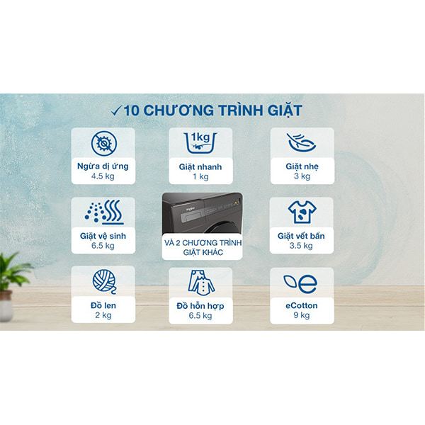 Máy giặt Whirlpool Inverter 9 kg FWEB9002FWG