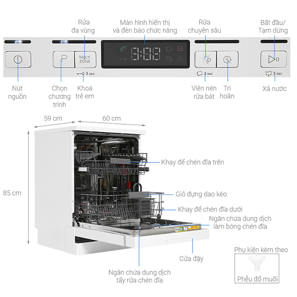 Máy rửa chén độc lập Whirlpool WFC 3C26P