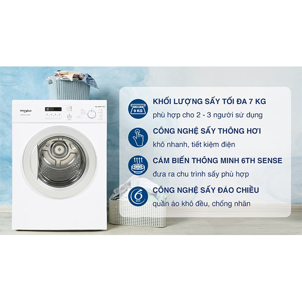 Máy sấy thông hơi Whirlpool 7 Kg AWD712S2