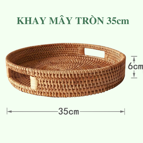 Khay Mây Tròn Lớn 30cm/ 35cm Trang Trí Bàn Ăn