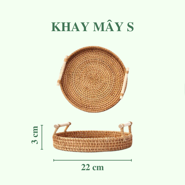 Khay Mây Tròn có Tay Cầm Đựng Đồ Ăn - Khay Mây Guột Trang Trí Decor - Rattan Tray