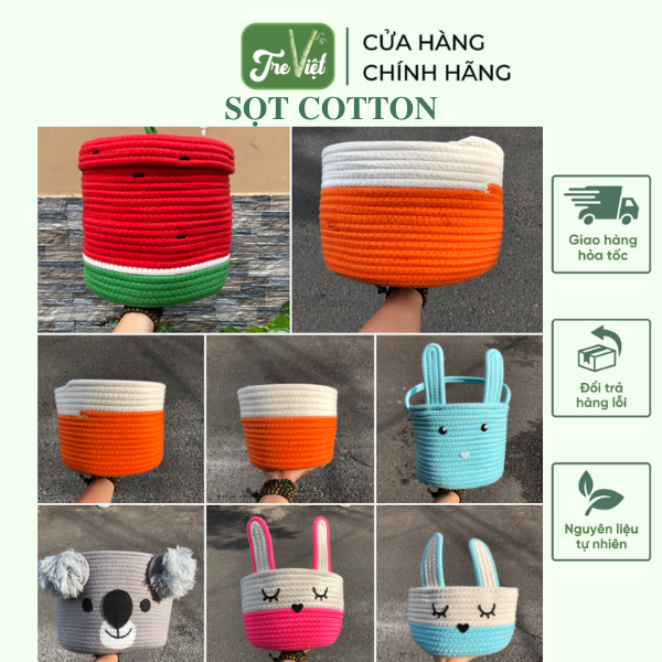 Sọt Cotton đựng đồ chơi - Giỏ đựng quần áo dễ thương xinh xắn bằng cotton