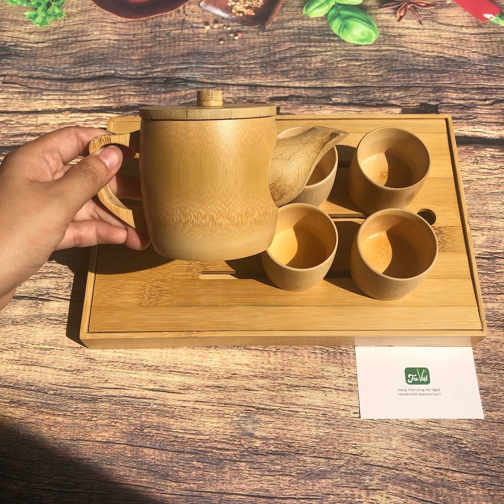 Bộ Khay Trà Bằng Tre Đẹp Mộc Mạc - Bộ Ấm Trà Tre