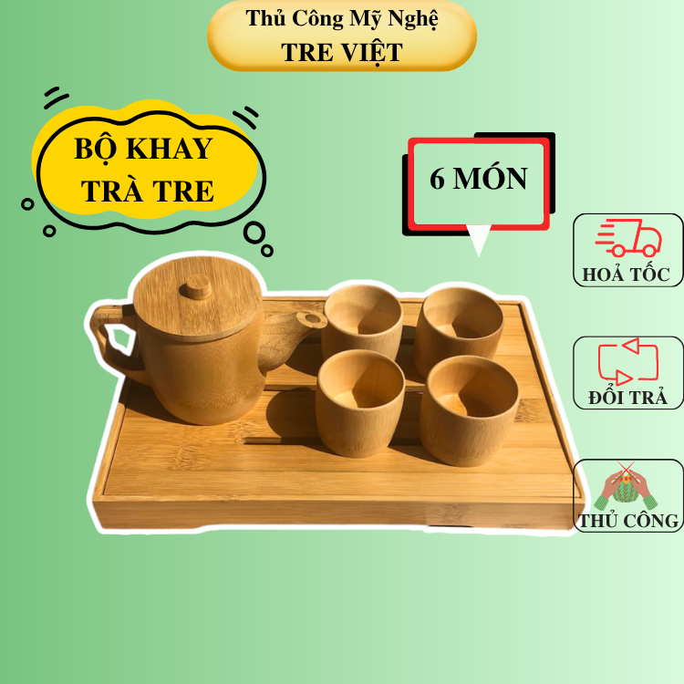 Bộ Khay Trà Bằng Tre Đẹp Mộc Mạc - Bộ Ấm Trà Tre
