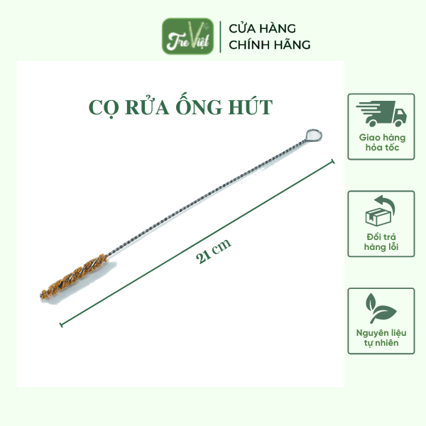 Cọ rửa ống hút xơ dừa thân inox - Coconut Fiber Brush