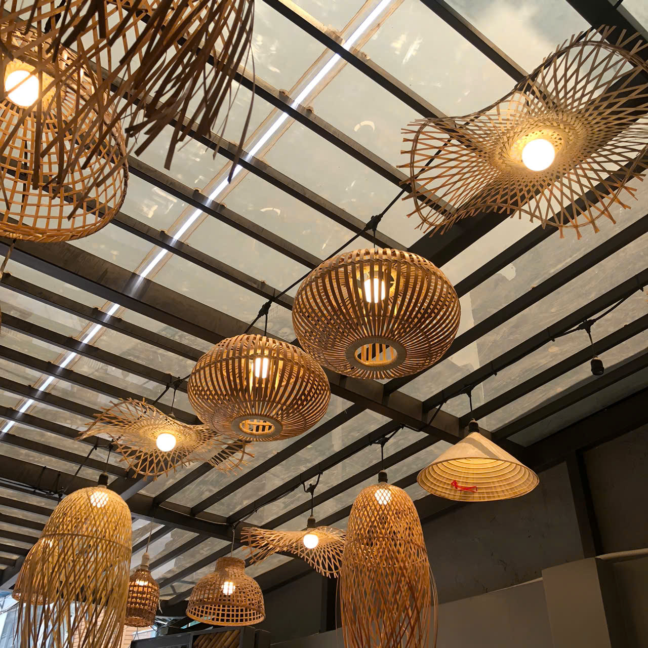 Chụp Đèn Tre Quả Bí Trang Trí Nhà hàng, Khách Sạn, Quán Cafe, Homestay
