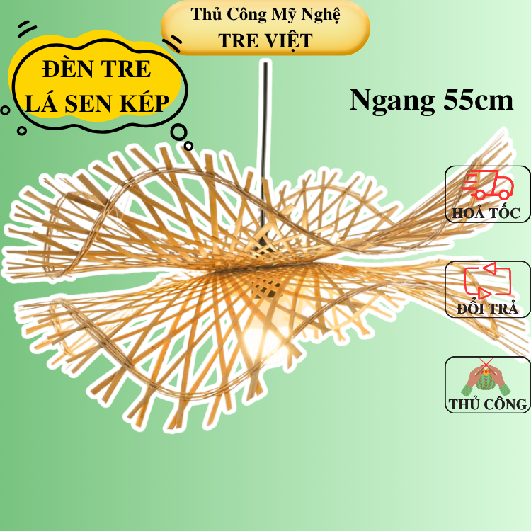 Chụp Đèn Tre Lá Sen Đơn Trang Trí Nhà hàng, Khách Sạn, Quán Cafe, Homestay