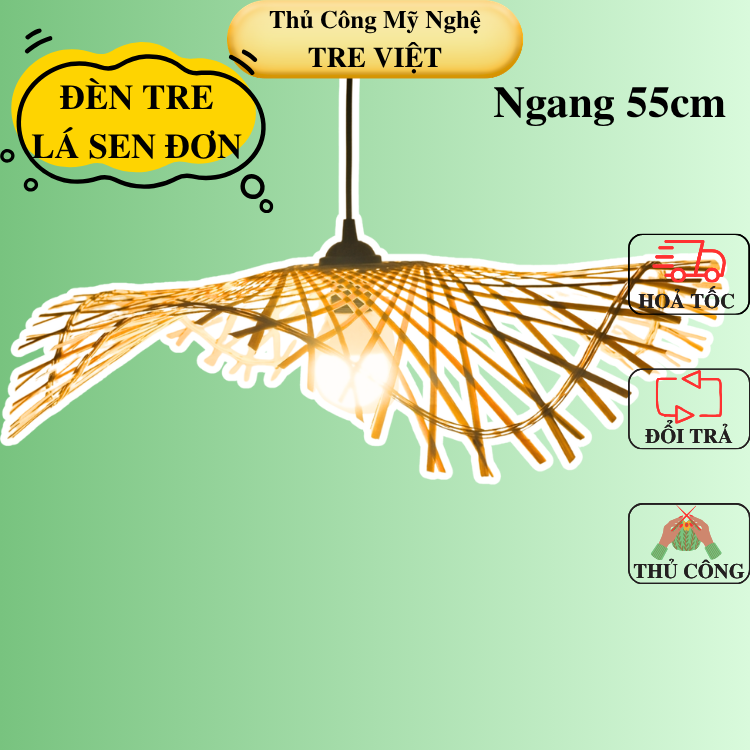Chụp Đèn Tre Lá Sen Đơn Trang Trí Nhà hàng, Khách Sạn, Quán Cafe, Homestay