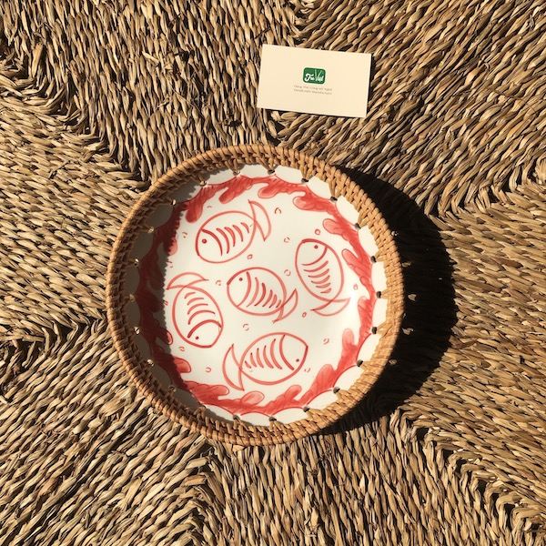 Dĩa sứ tròn đan mây - Đĩa sứ viền mây tre đan tay decor, đựng đồ