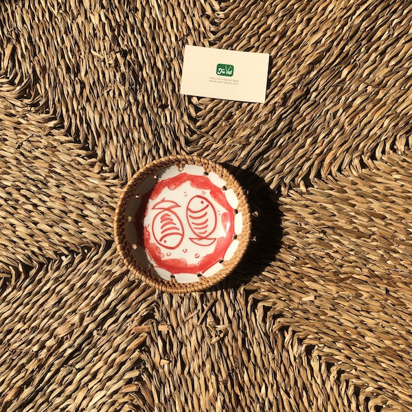 Dĩa sứ tròn đan mây - Đĩa sứ viền mây tre đan tay decor, đựng đồ