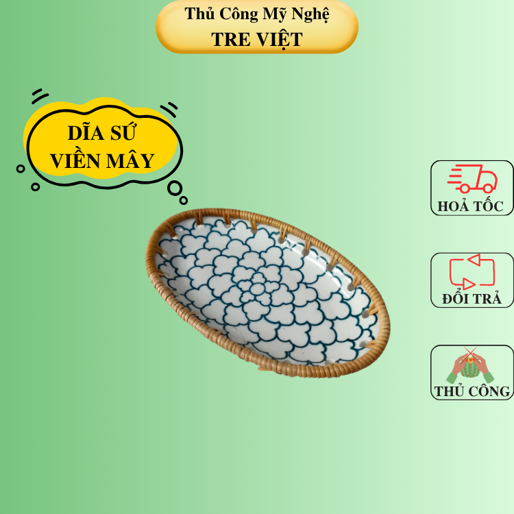 Đĩa Sứ Đan Mây - Đĩa Mây Oval Kết Hợp Gốm Sứ