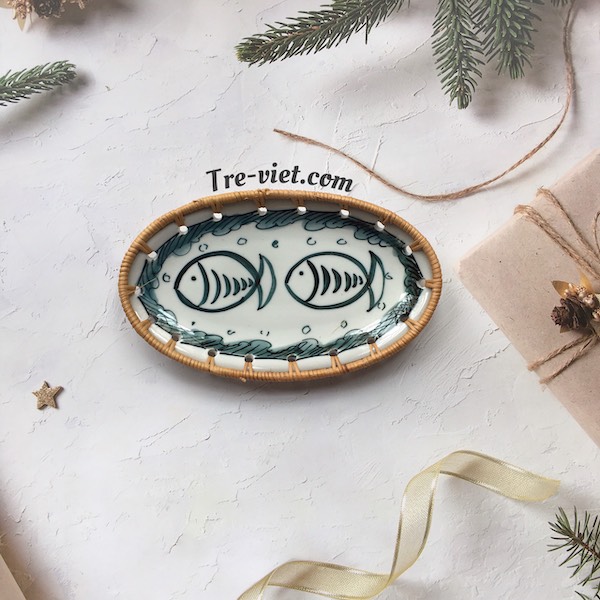 Đĩa Sứ Đan Mây - Đĩa Mây Oval Kết Hợp Gốm Sứ