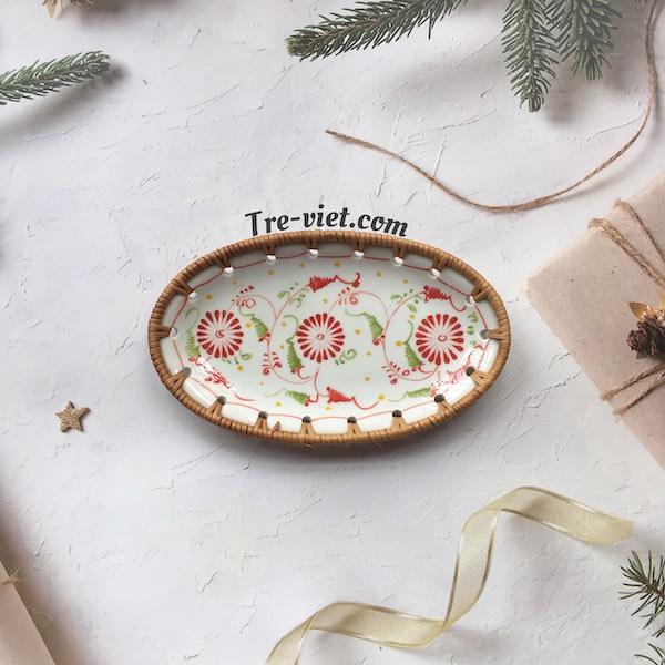 Đĩa Sứ Đan Mây - Đĩa Mây Oval Kết Hợp Gốm Sứ