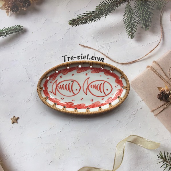 Đĩa Sứ Đan Mây - Đĩa Mây Oval Kết Hợp Gốm Sứ