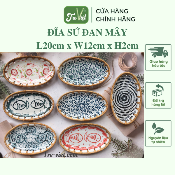 Đĩa Sứ Đan Mây - Đĩa Mây Oval Kết Hợp Gốm Sứ