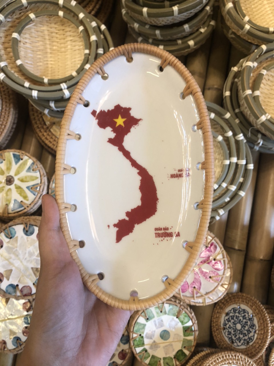 Đĩa Sứ Đan Mây - Đĩa Mây Oval Kết Hợp Gốm Sứ