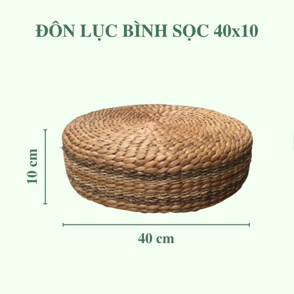 Ghế đôn ngồi lục bình sọc cói 40x10cm - Round Water Hyacinth Woven Ottoman
