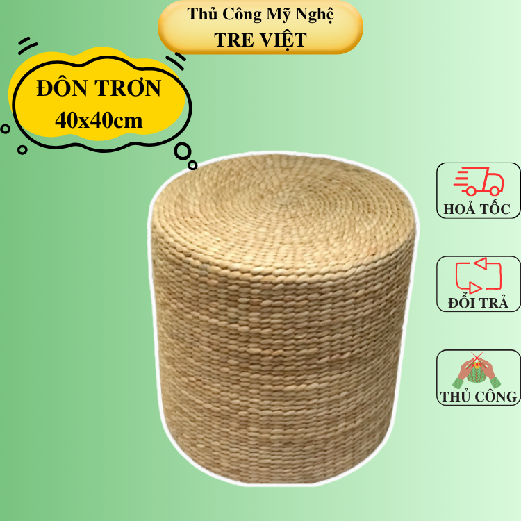 Đôn ngồi lục bình 40x40cm - Round Water Hyacinth Woven Ottoman