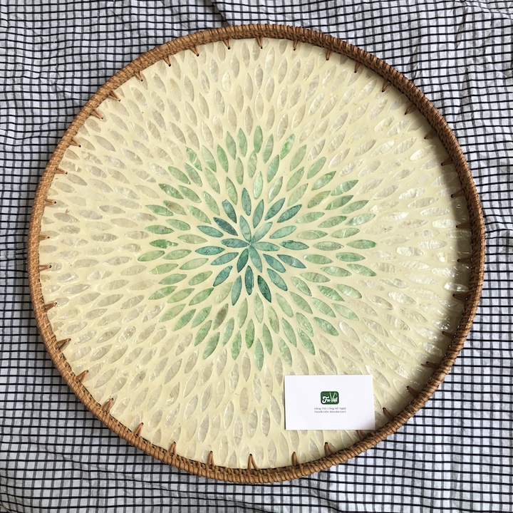 Khay Mây Khảm Trai - Mâm Mây Khảm Trai Đựng Đồ An, Trang Trí Bàn Ăn