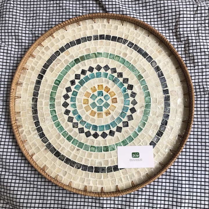 Khay Mây Khảm Trai - Mâm Mây Khảm Trai Đựng Đồ An, Trang Trí Bàn Ăn