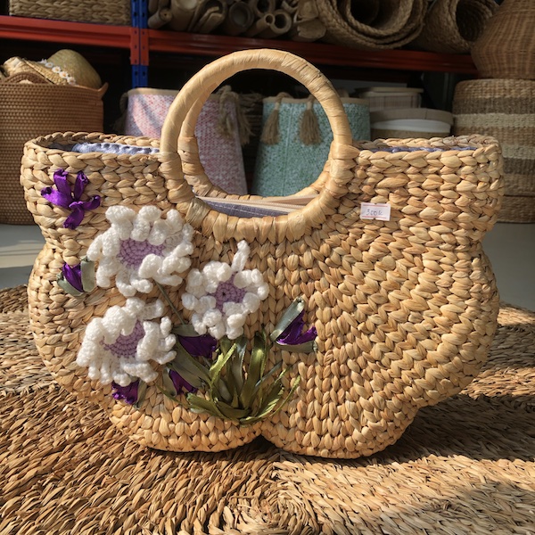 Giỏ xách lục bình thêu tay có lót vải và khoá kéo