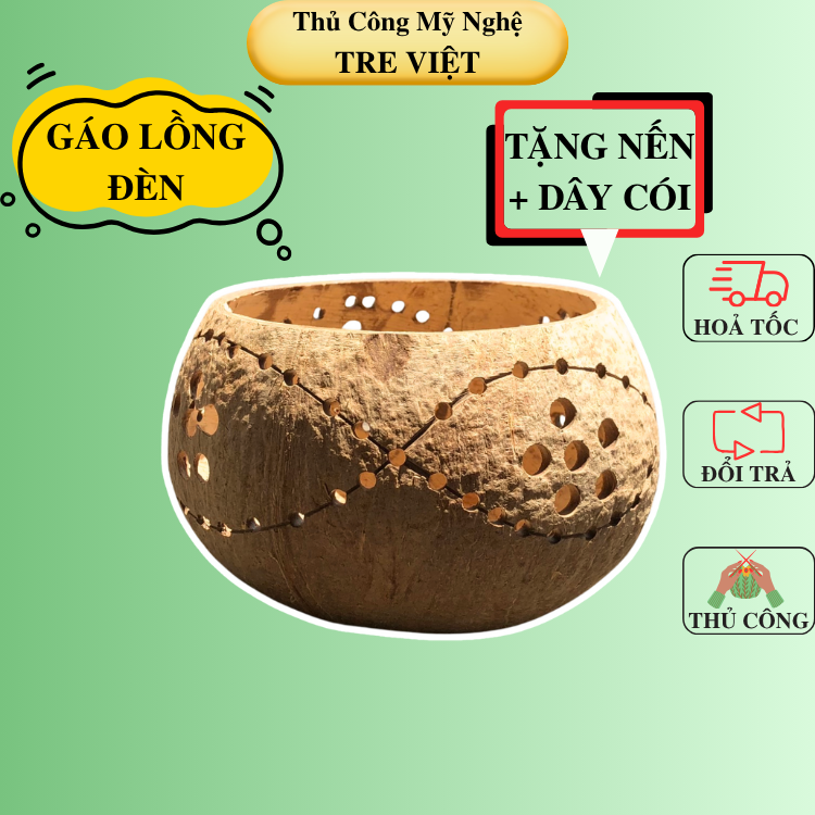 Lồng Đèn Trung Thu Gáo Dừa - Gáo dừa làm lồng đèn (tặng kèm dây + nến)