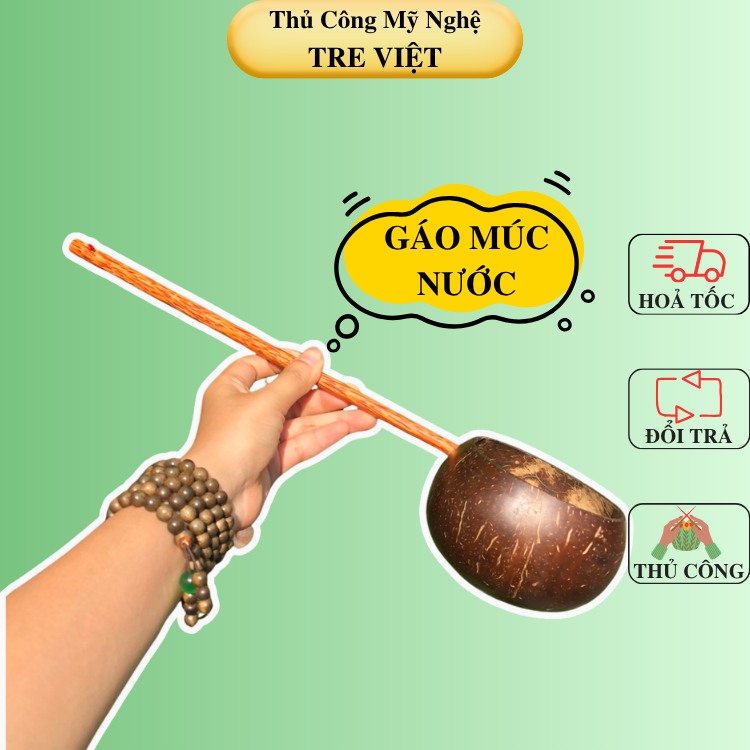 Gáo Múc Nước Cán Dài - Gáo Dừa Múc Nước mộc mạc