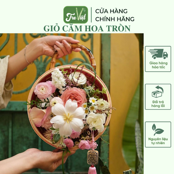 Giỏ cắm hoa tròn bằng tre - Giỏ tre tròn cắm hoa, đựng trái cây