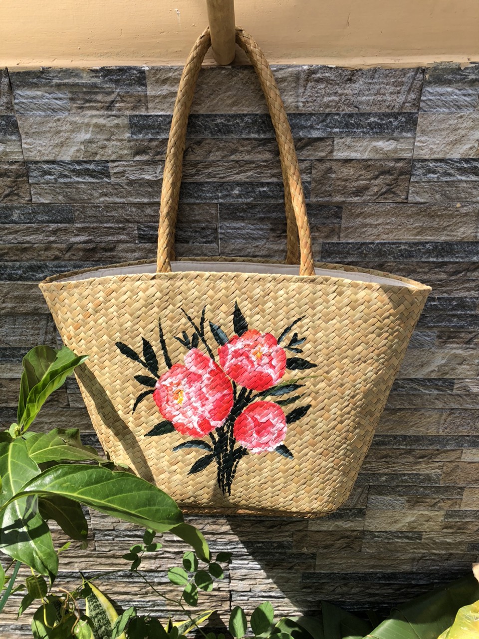Giỏ Cỏ Bàng Đeo Vai To Vẽ Nhiều Mẫu