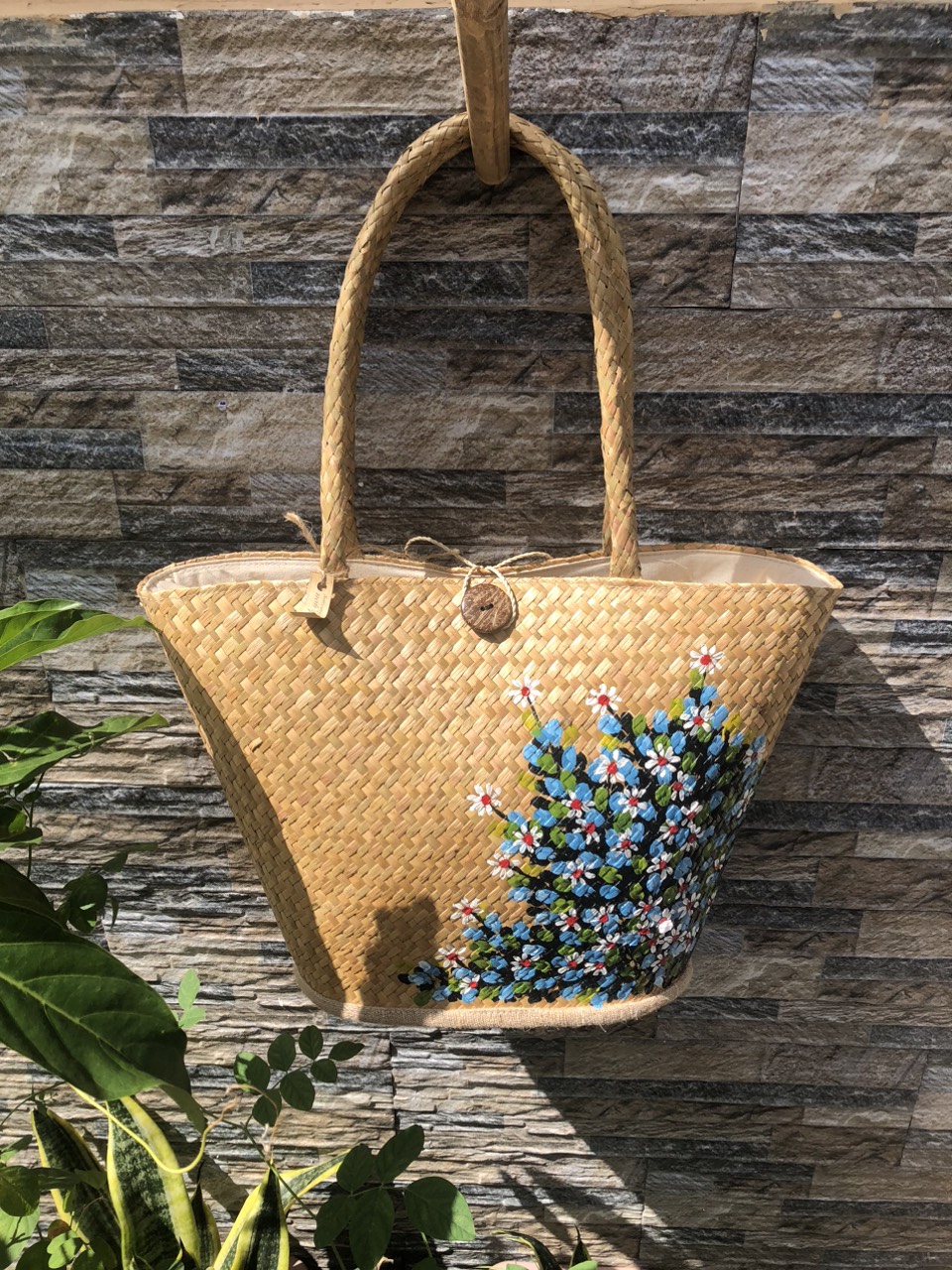 Giỏ Cỏ Bàng Đeo Vai To Vẽ Nhiều Mẫu