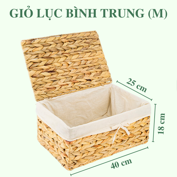 Bộ 3 giỏ lục bình đa năng nắp lót